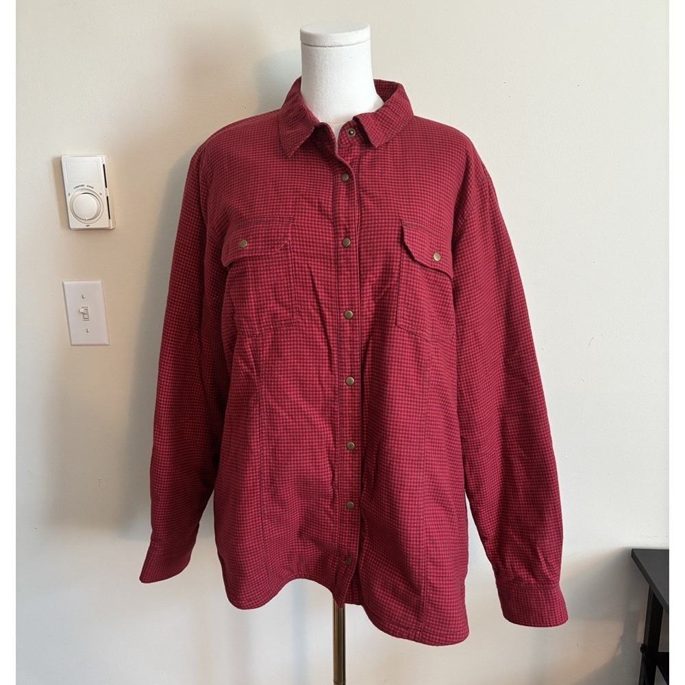 Vintage LL Bean Womens XL Lined Shirt Jacket Plaid Black Red Cotton Outdoor